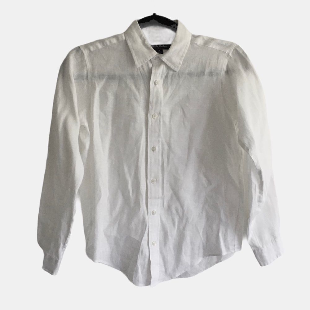 BROOKS BROTHERS Linen Button Front Long Sleeve Shirt White XS